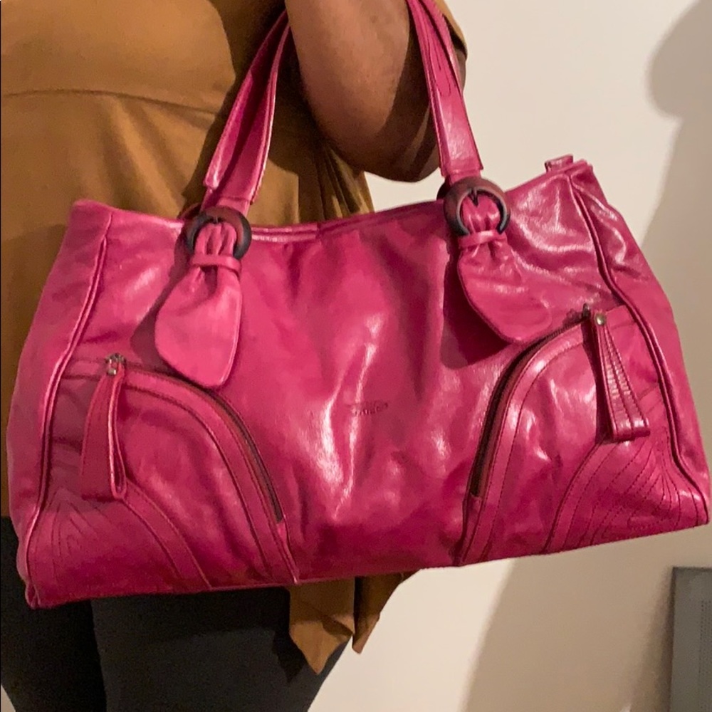 Fuchsia Leather Satchel Handbag - Women Bags Satchels - Picture 8 of 8